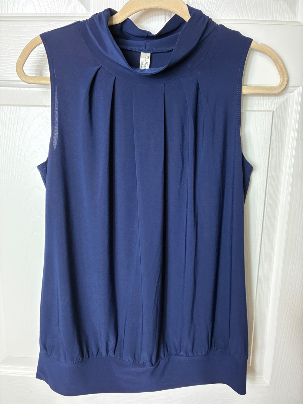 PerSeption Concept Navy Sleeveless Mock Neck Pleated Camisole